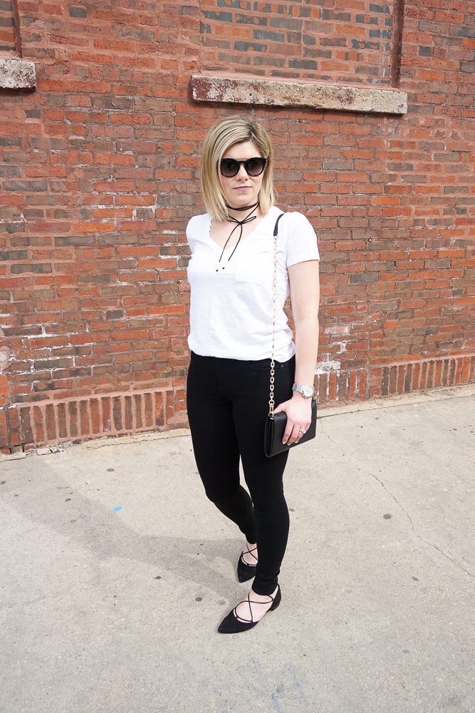 Bow choker with white tee and black jeans