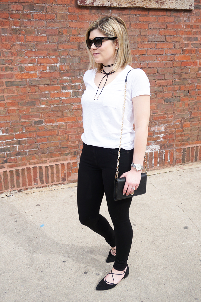 Bow choker with white tee and black jeans