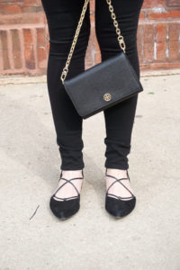 Close up of Tory Burch bag and Stuart Weitzman shoes