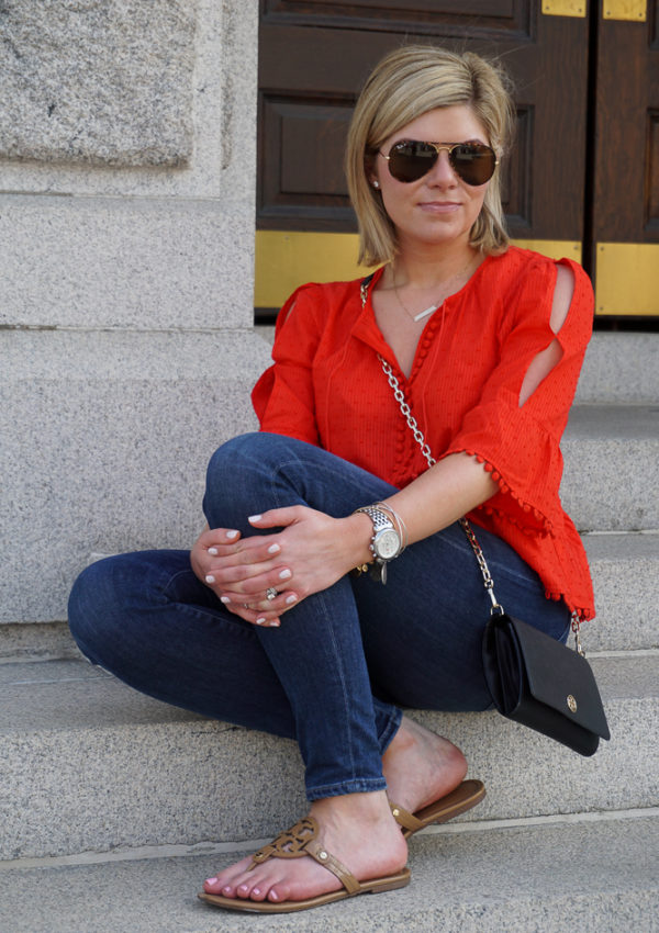 The Cutest Red Top Paired with my Favorite Sandals // Cashmere & Jeans // Chicago, IL