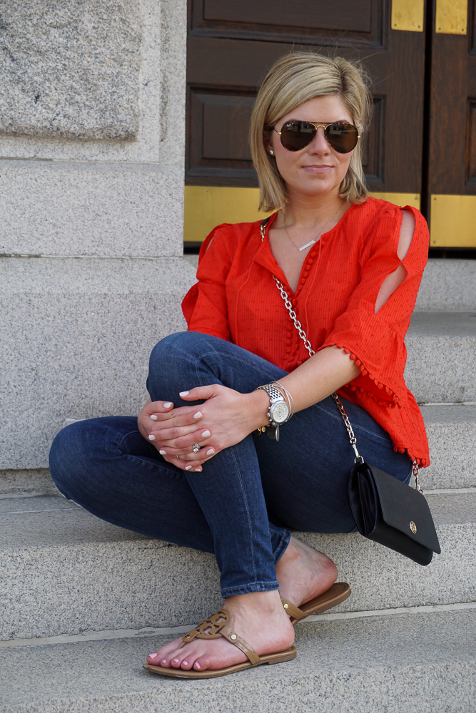 The Cutest Red Top Paired with my Favorite Sandals // Cashmere & Jeans // Chicago, IL