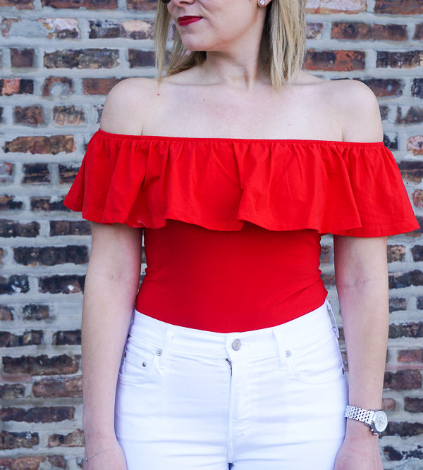 Red off the should top under $40