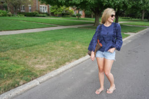 navy eyelet top