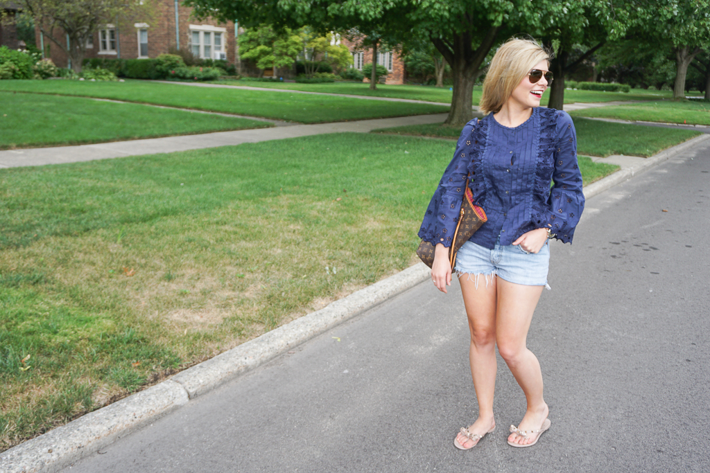 navy eyelet top