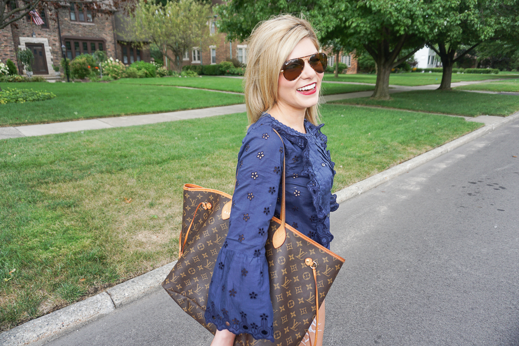 navy eyelet top