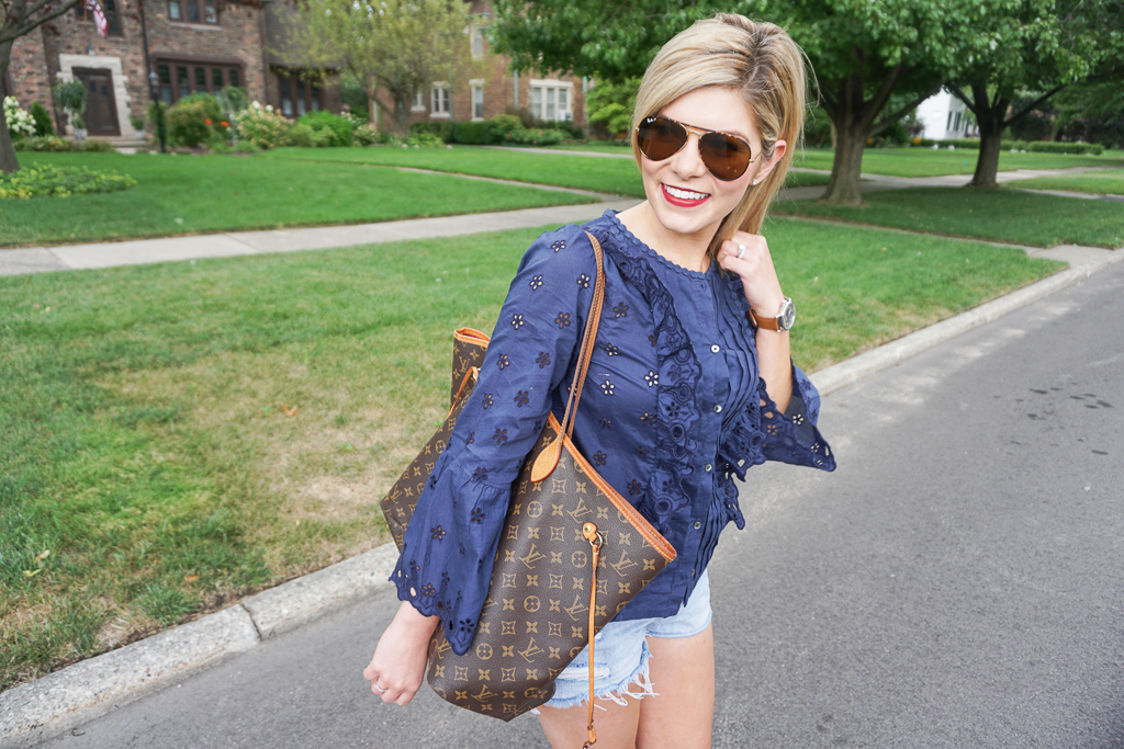 navy eyelet top