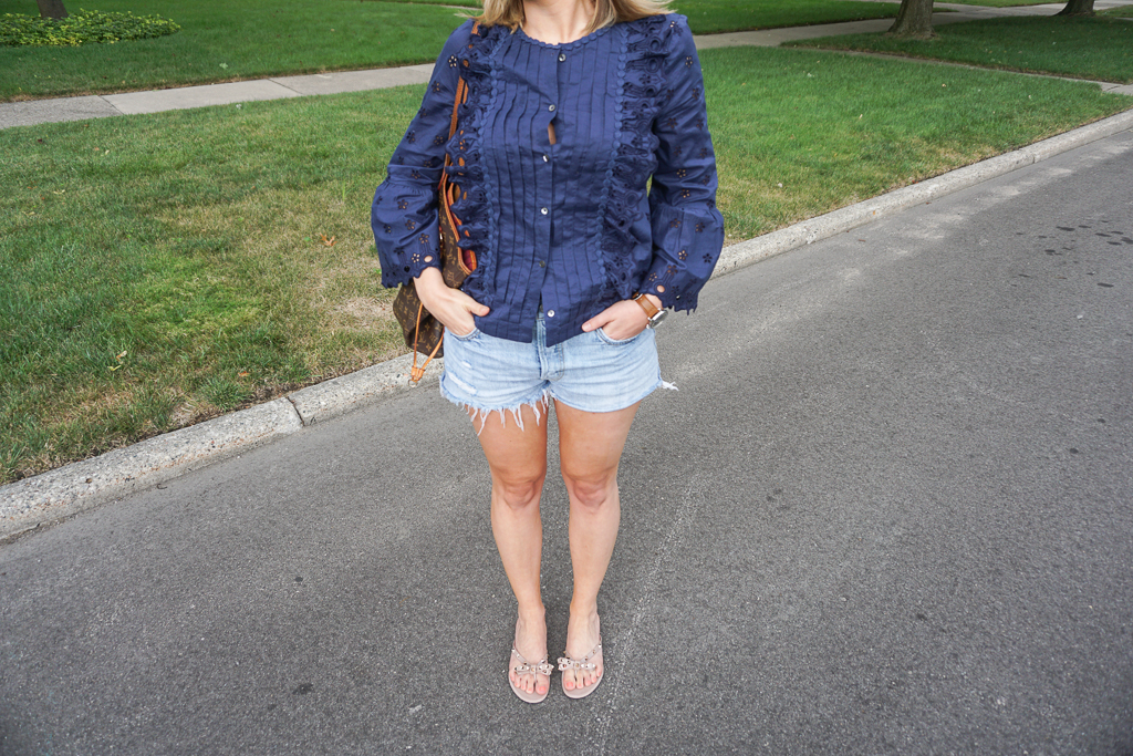 navy eyelet top