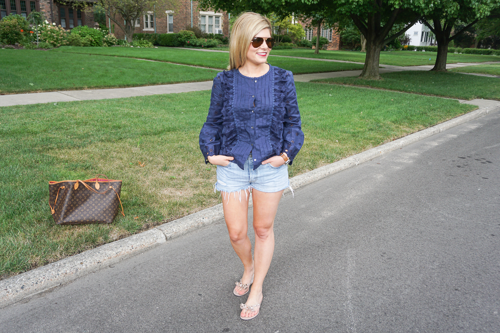 navy eyelet top