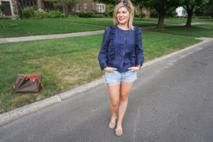 navy eyelet top