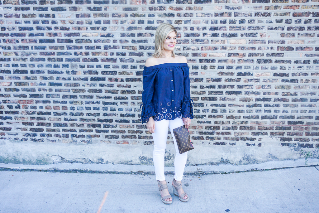 navy off the shoulder top