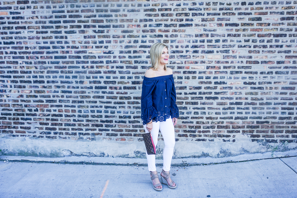 navy off the shoulder top