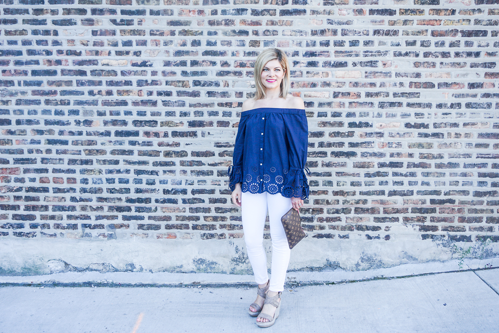 navy off the shoulder top