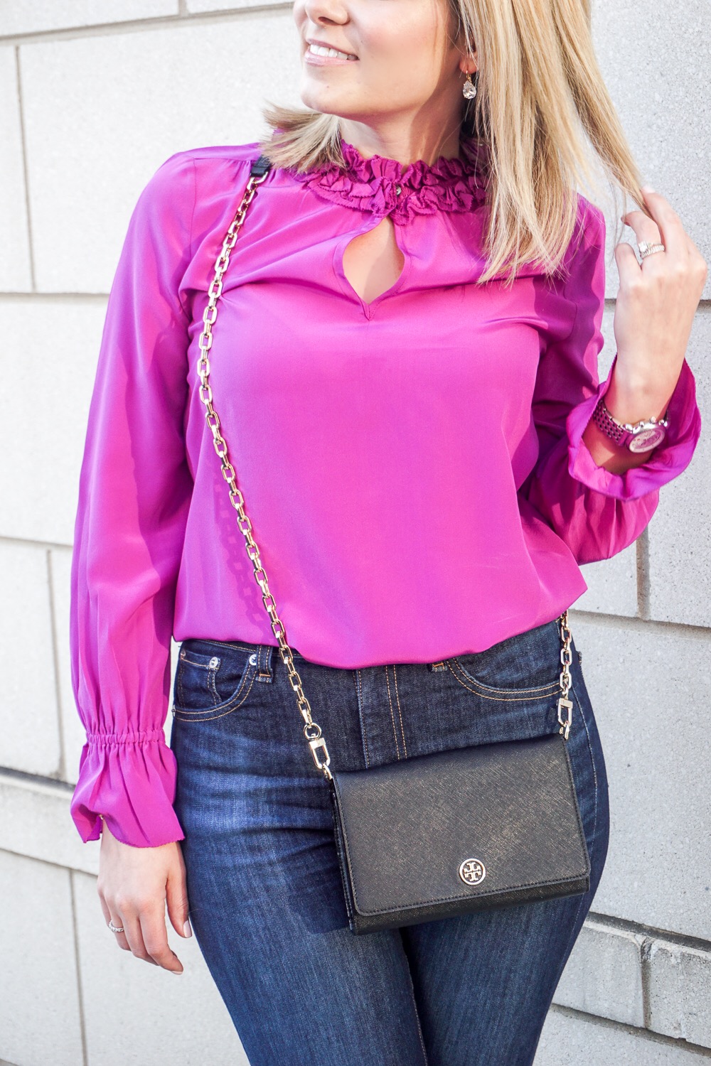 pink ruffle top