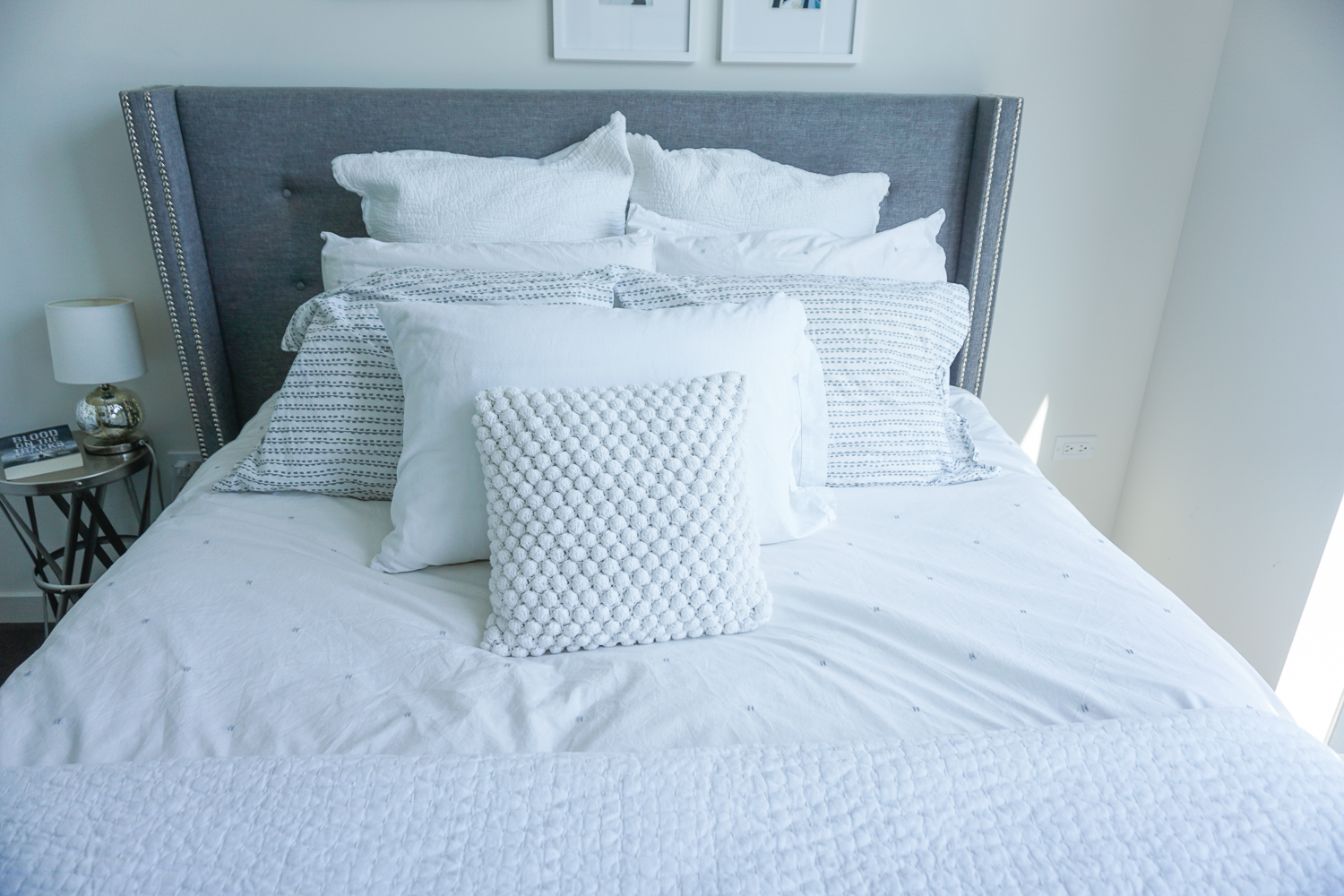 grey and white bedroom