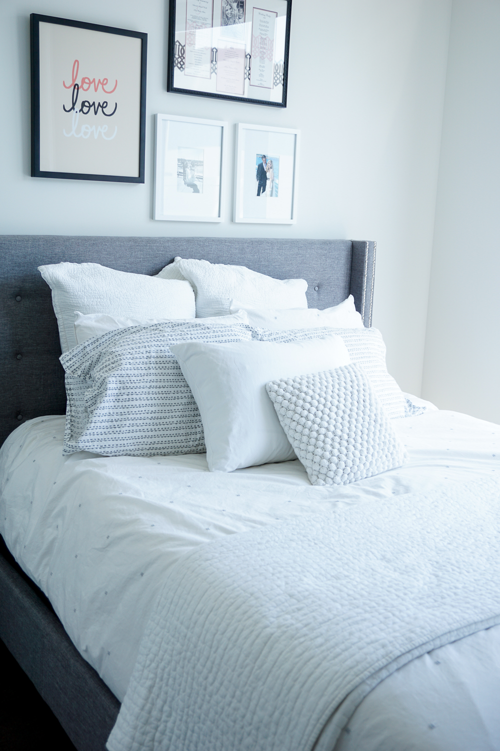 grey and white master bedroom