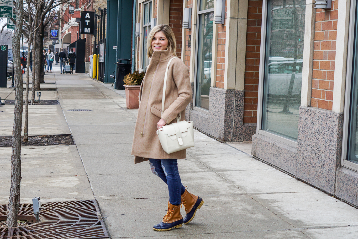 white handbag for winter