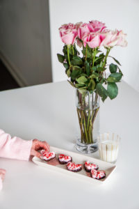 flowers and heart shaped brownies