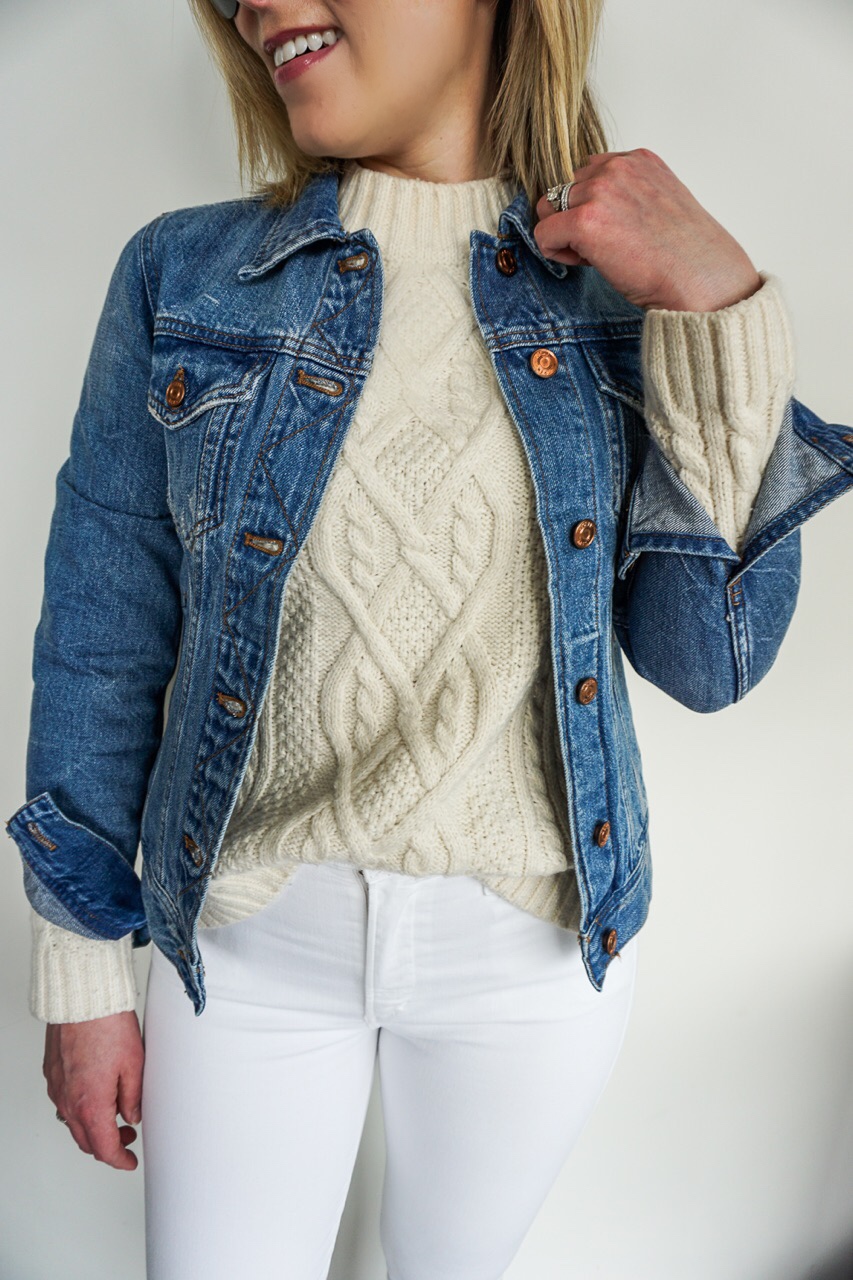 jean jacket with white jeans