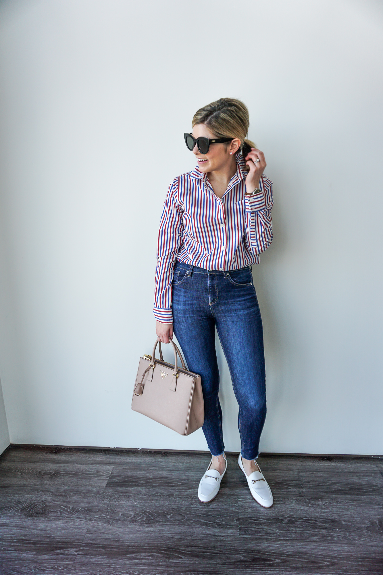 stripped top and jeans