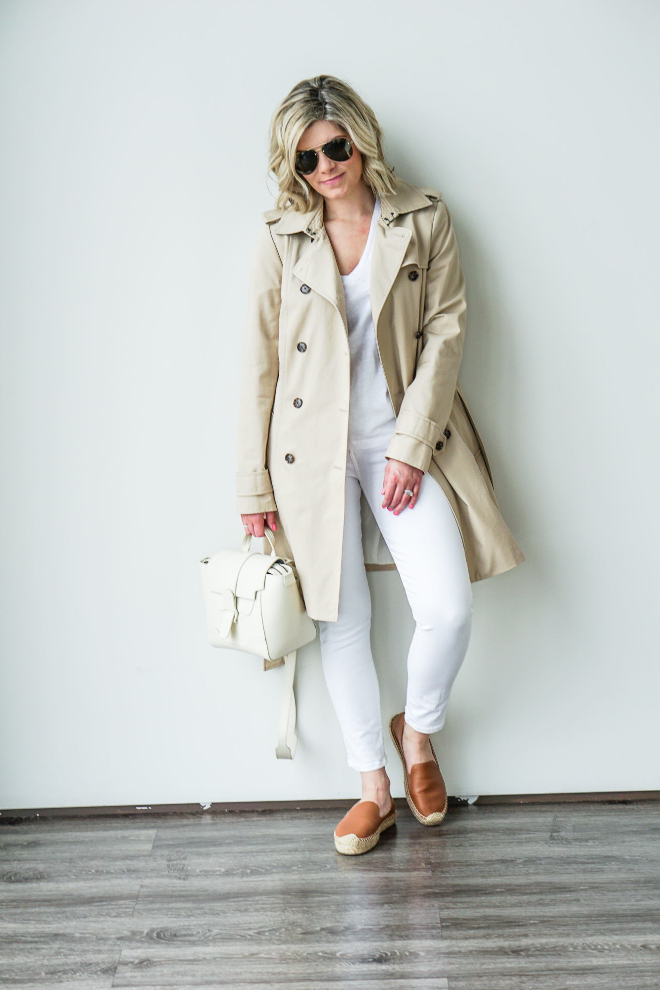neutral trench coat outfit