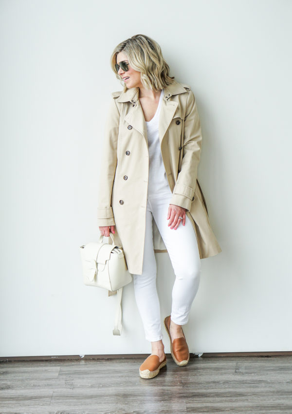 neutral trench coat outfit