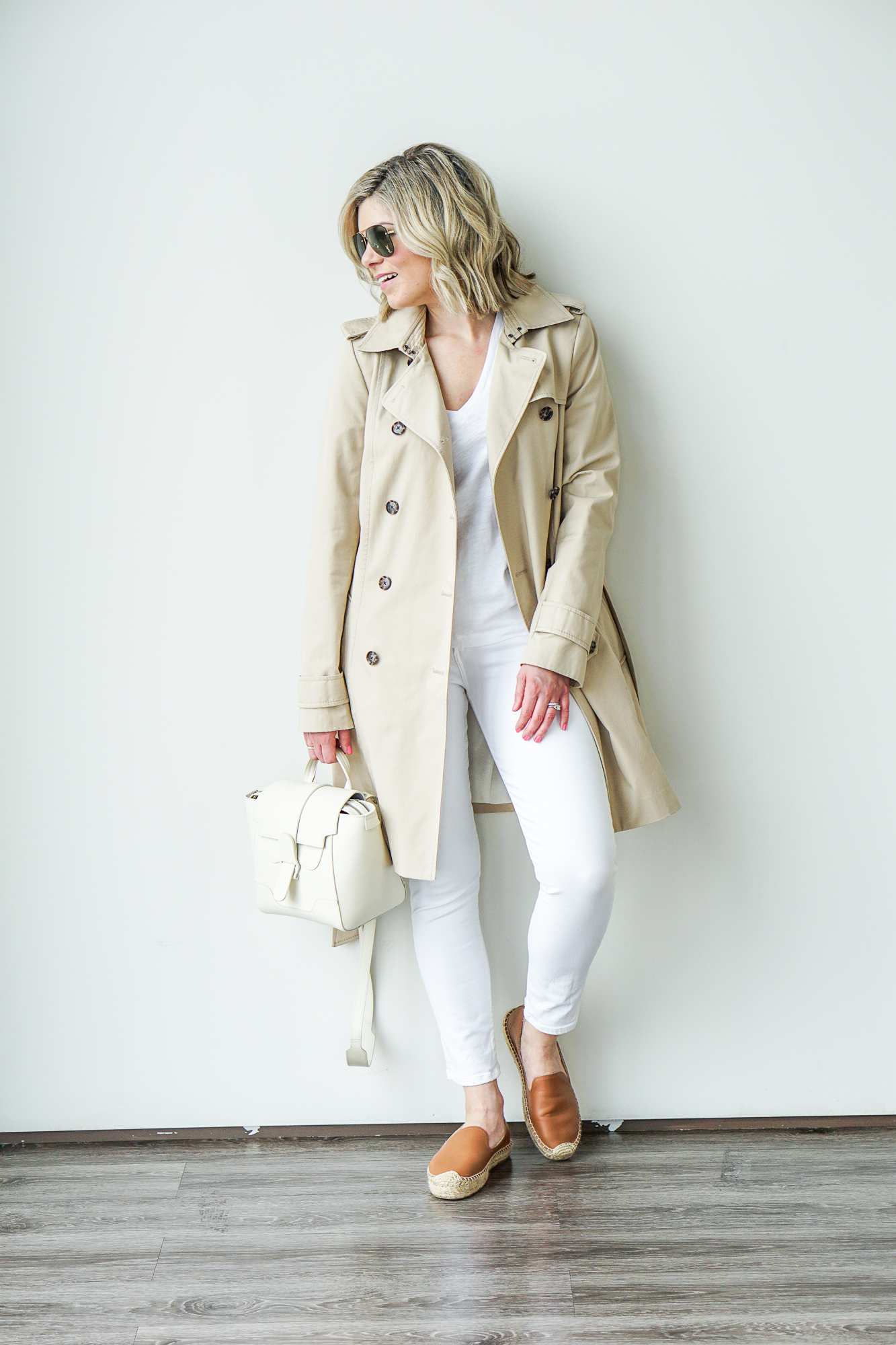 neutral trench coat outfit