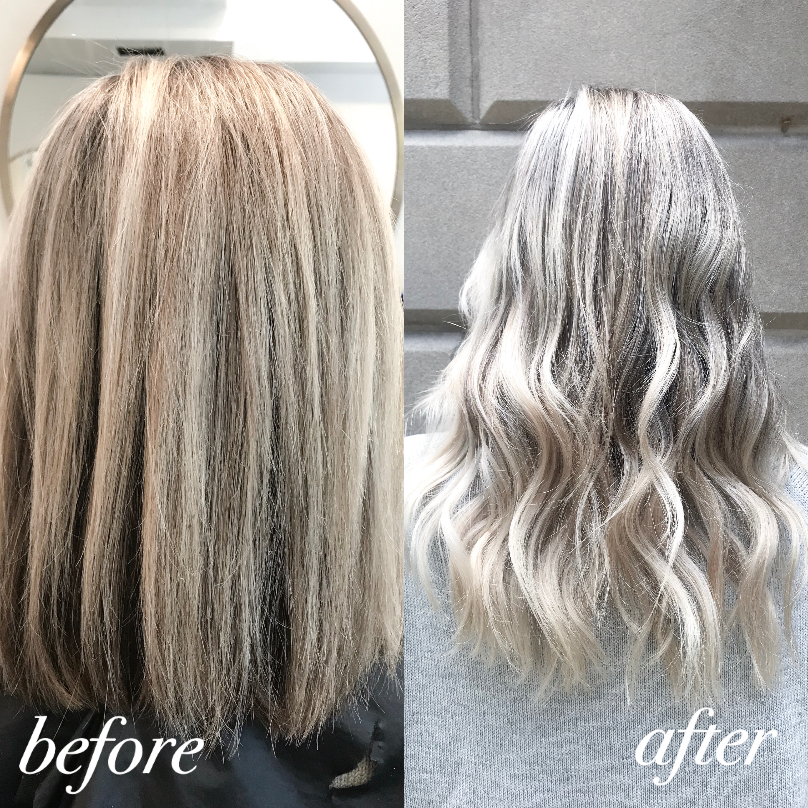 before and after tape-in hair extensions 