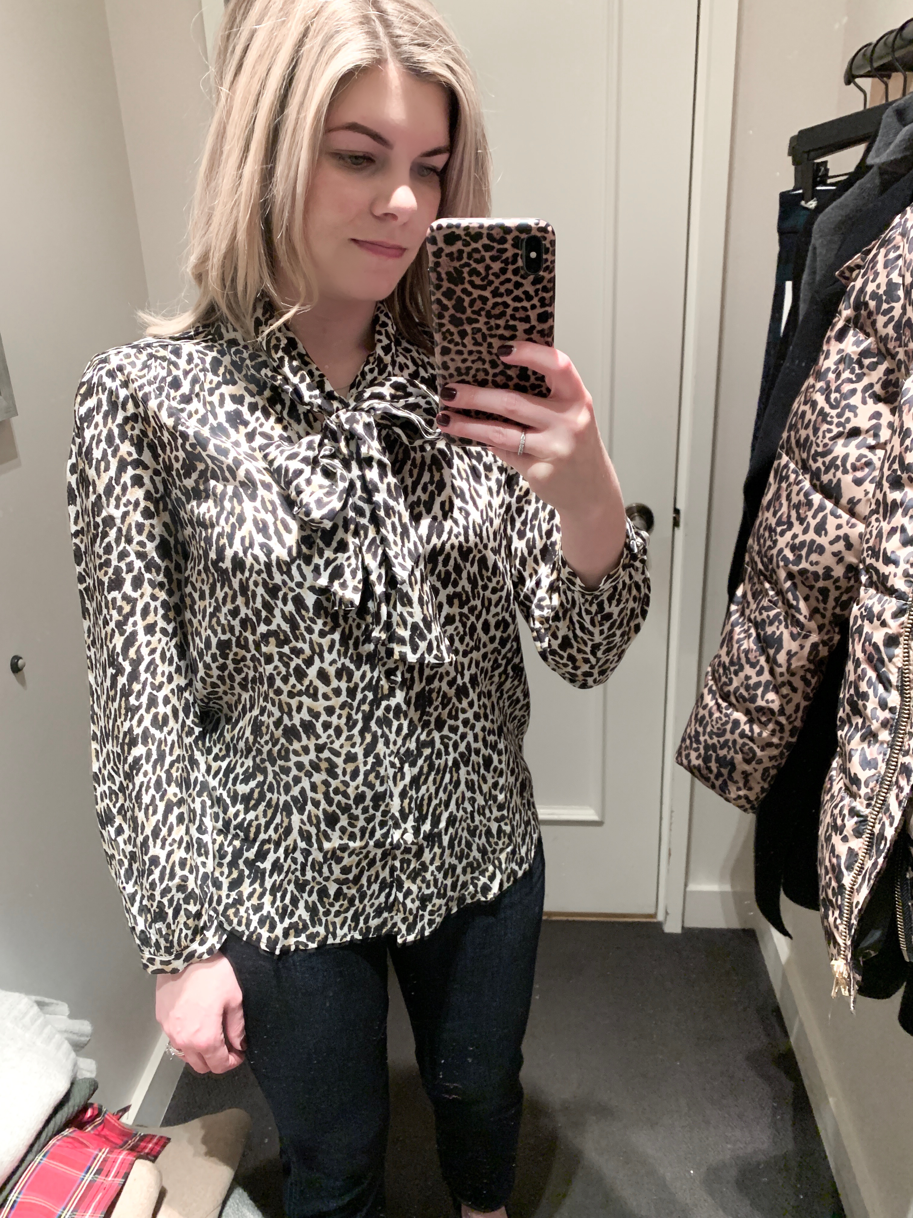 leopard tie neck blouse 